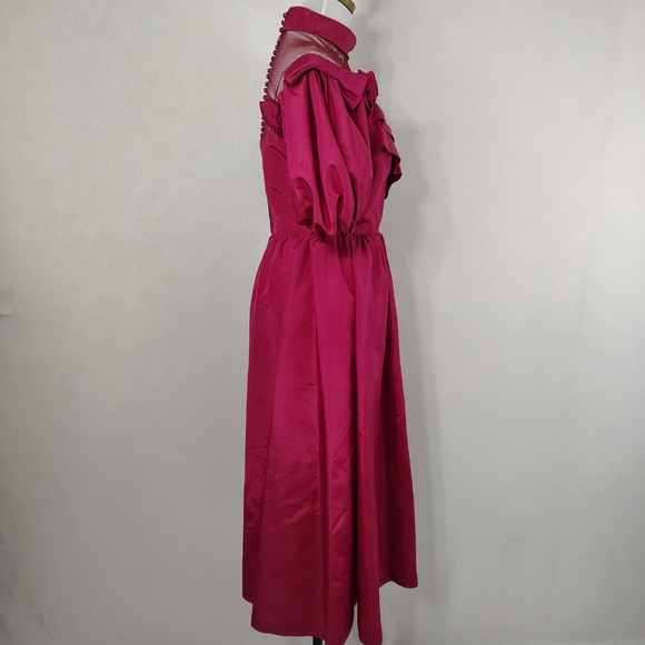 Vintage 70s Women's Hot Pink Victorian Puff Sleeve Prom Dress Downtown Abbey - Picture 8 of 11